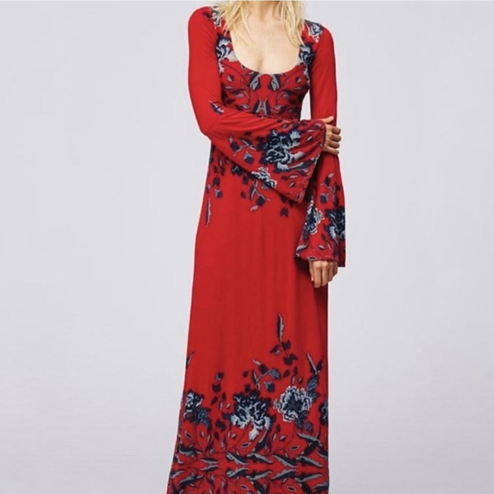 Free People Boho Floral Maxi Long Sleeve Dress